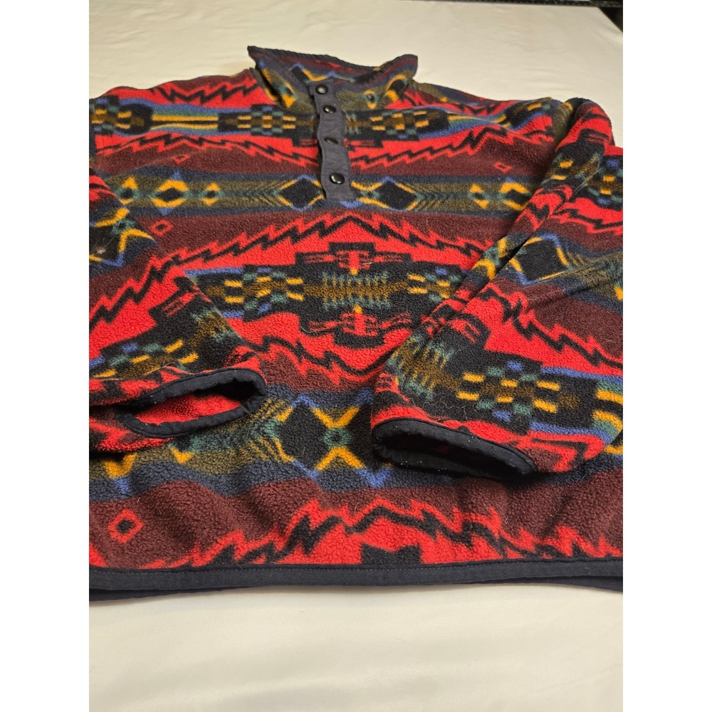Polartec Fleece Pullover Mens XL Red Southwestern Geometric Excellent Snap Neck - Picture 2 of 7
